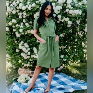 Rachel Parcell Everyday Woven Button-Up Belted Shirtdress Dress Green Size Small